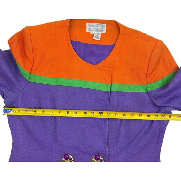 VTG Helene D Collection Linen Colorblock SS Jacket Jeweled Buttons FLAWS 14 - Picture 13 of 16